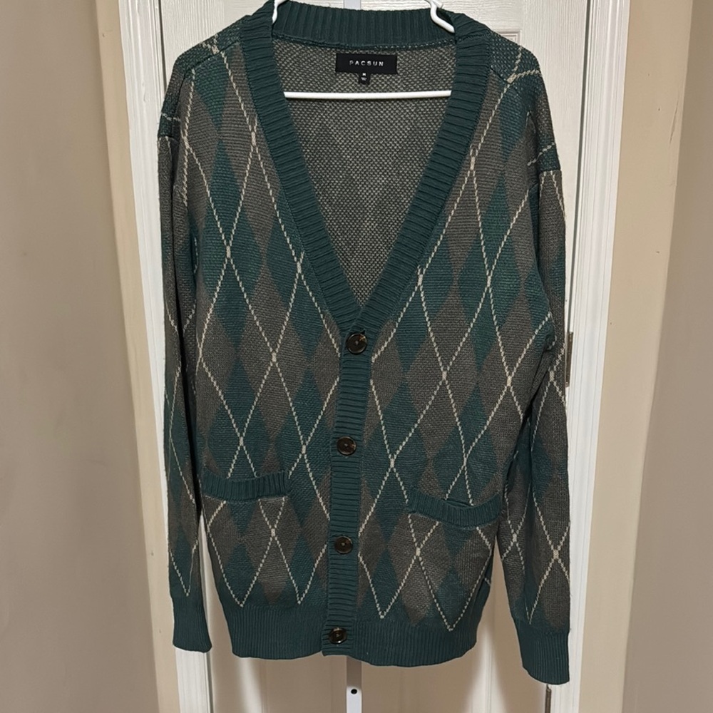 PacSun Women's Green and Gray Diamond Cardigan